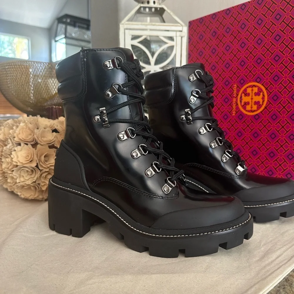 New Tory Burch leather lug solo hiker boots